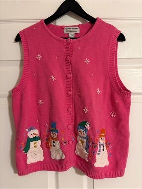 Vintage Heirloom Collectibles Christmas Snowman Sweater Vest Pink Women XL